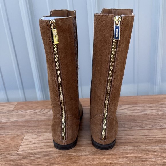 Michael Kors Emma Chey Suede Caramel Tall Zip Boots Girls NEW - Picture 4 of 6